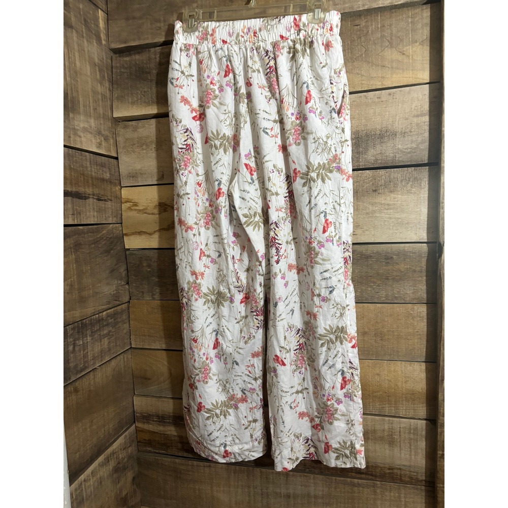 Sigrid Olsen Women Floral Wide Leg Elastic Waist Crop Pants White Pink Small - Picture 4 of 7